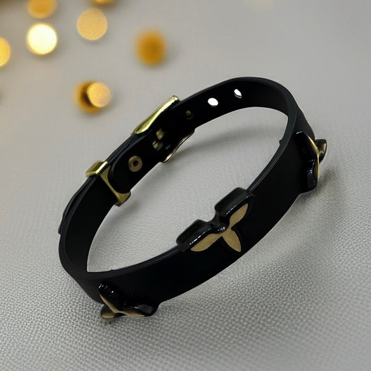 Faux Leather Bracelet with 18K Gold Accents