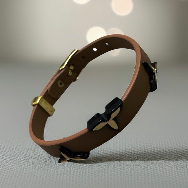 Faux Leather Bracelet with 18K Gold Accents
