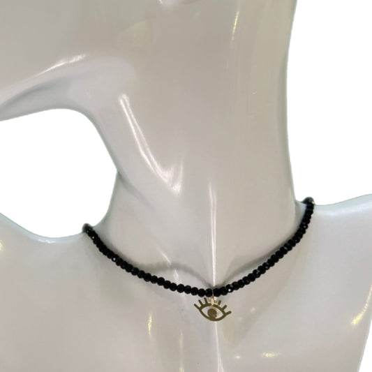 Black Onyx Choker with 18K Gold Motif