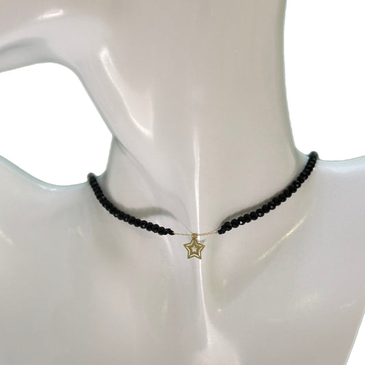 Black Onyx Choker with 18K Gold Motif