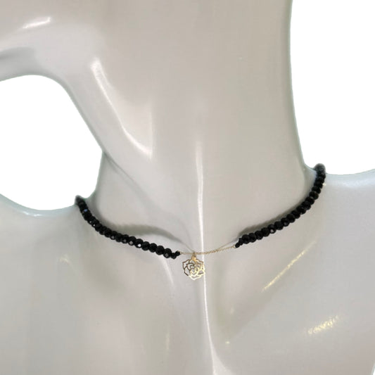 Black Onyx Choker with 18K Gold Motif
