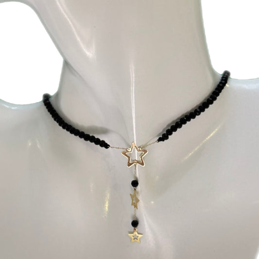 Black Onyx Choker with 18K Gold Long Motif