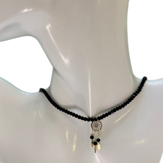 Black Onyx Choker with 18K Gold Long Motif