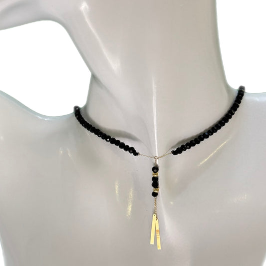 Black Onyx Choker with 18K Gold Long Motif