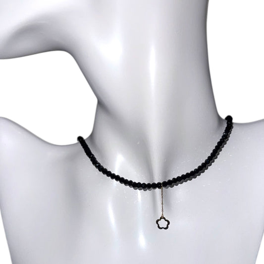 Black Onyx Choker with 18K Gold Flower