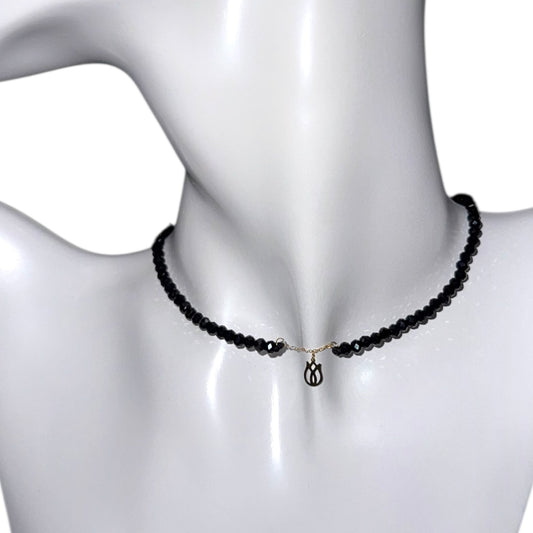 Black Onyx Choker with 18K Gold Tulip