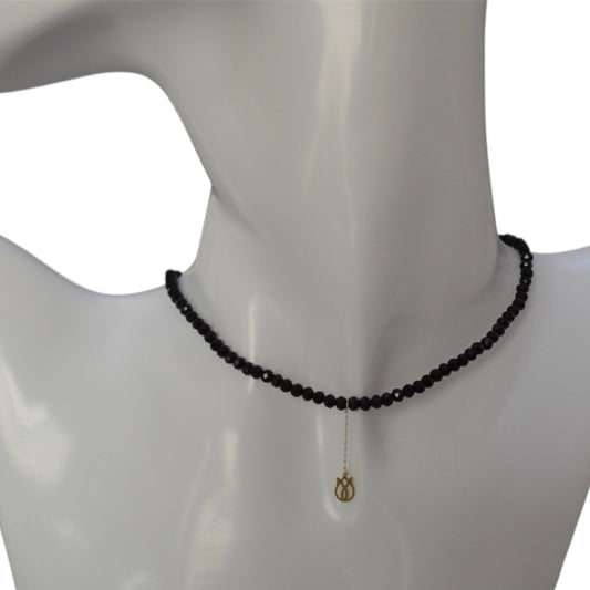 Black Onyx Choker with 18K Gold Tulip