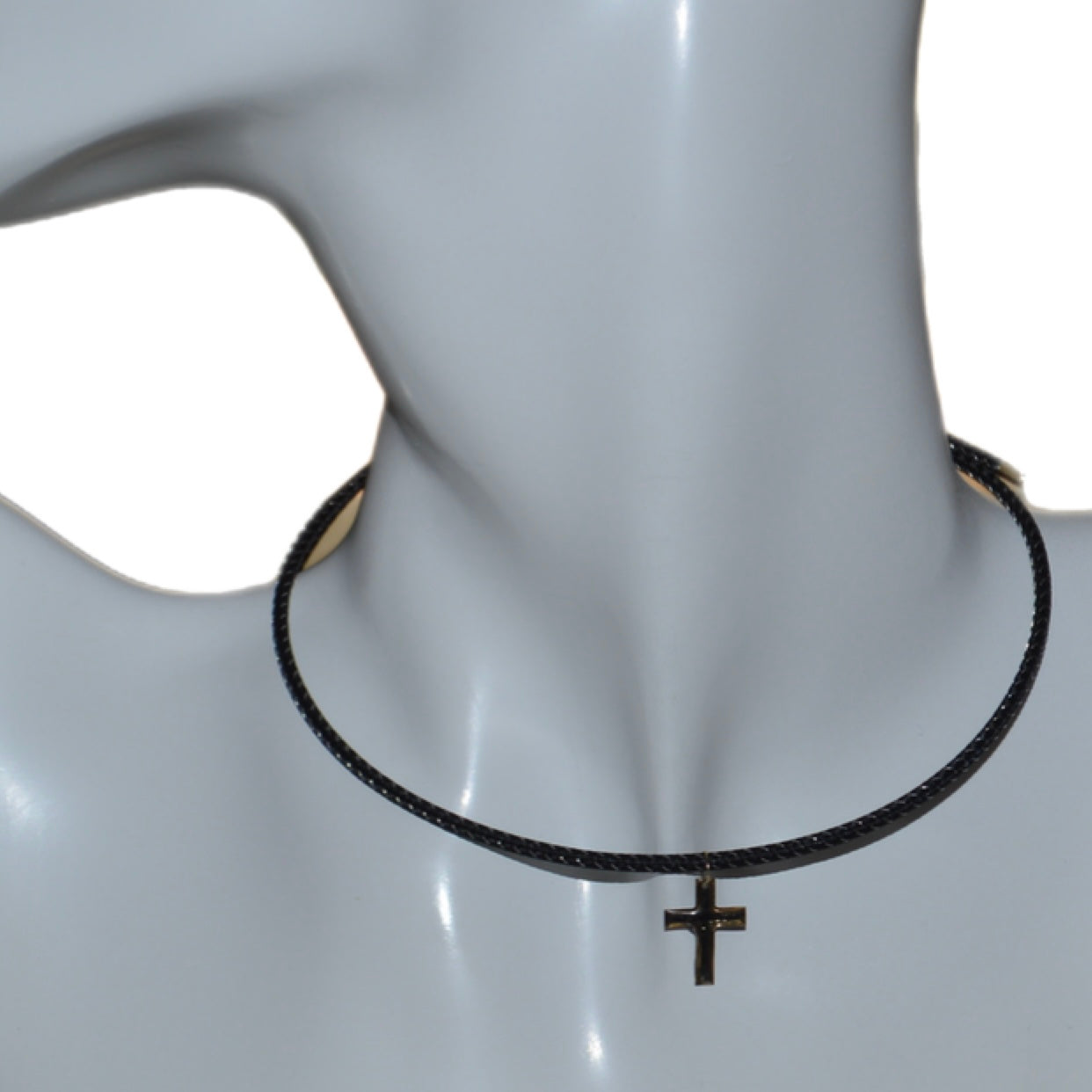 Magnetic Black Choker with 18K Gold Cross