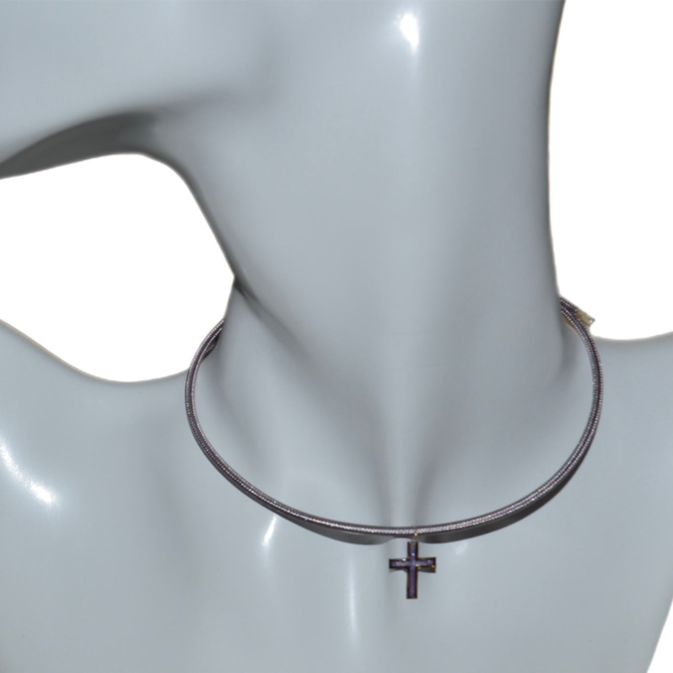 Magnetic Black Choker with 18K Gold Cross