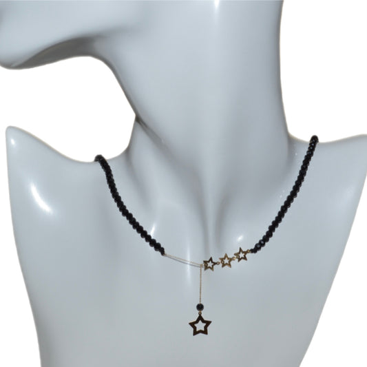 Black Onyx Choker with 18K Gold Long Motif - Star
