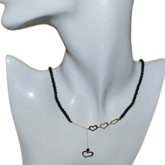 Black Onyx Choker with 18K Gold Long Motif - Heart