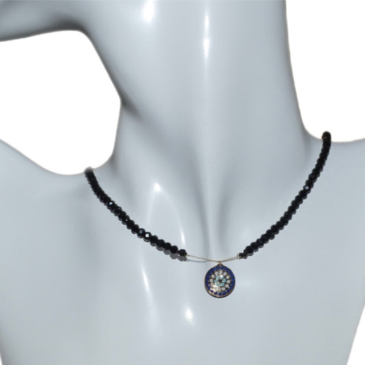 Evil Eye Protection Onyx Choker with 18K Gold