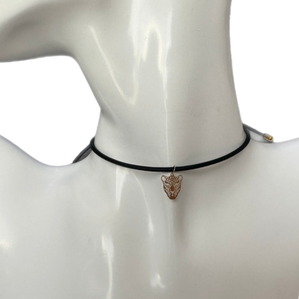 Magnetic Black Choker with Big 18K Gold Tiger