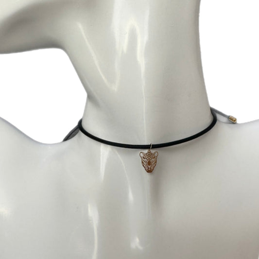 Magnetic Black Choker with Big 18K Gold Tiger