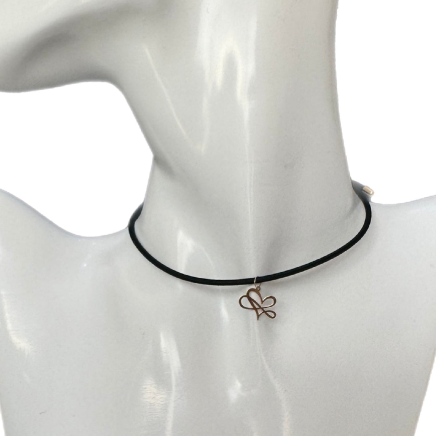 Magnetic Black Choker with Big 18K Gold Heart-Infinity