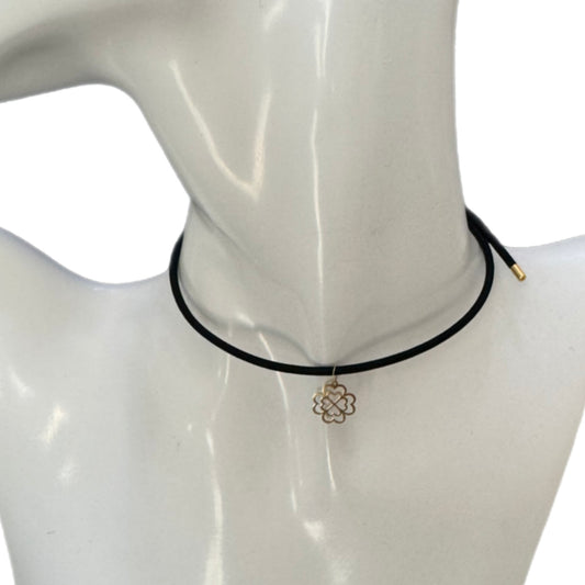 Magnetic Black Choker with Big 18K Gold Flower
