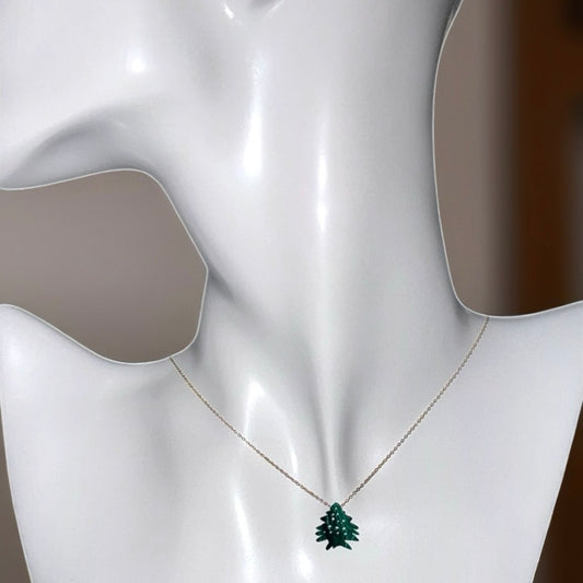 18K Gold Chain with Green Cedar Tree