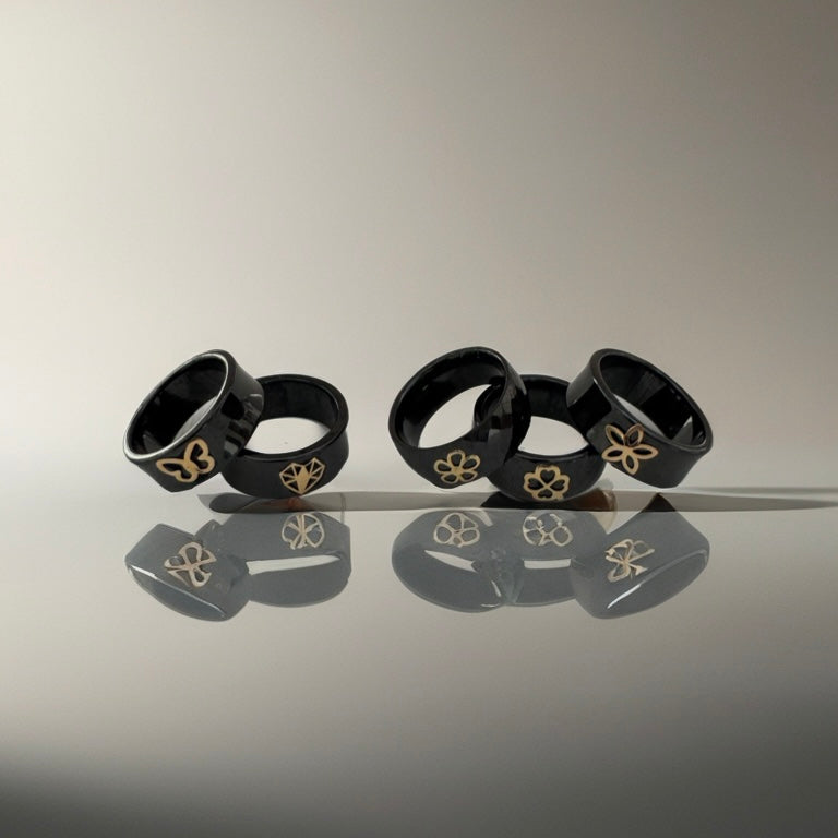 Black Resin Ring with 18K gold motif
